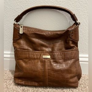 Cole Haan Crocodile Print Leather Shoulder Bag, Gold Hardware, Brown